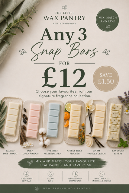 Image of offer for Any 3 snap bars for £12, showing images of 6 different snap bars horizontal on page. 