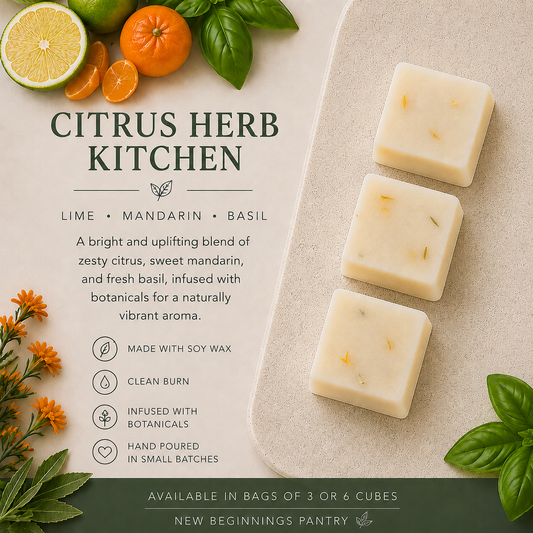 Citrus Herb Kitchen soy wax melt cubes by The Little Wax Pantry.