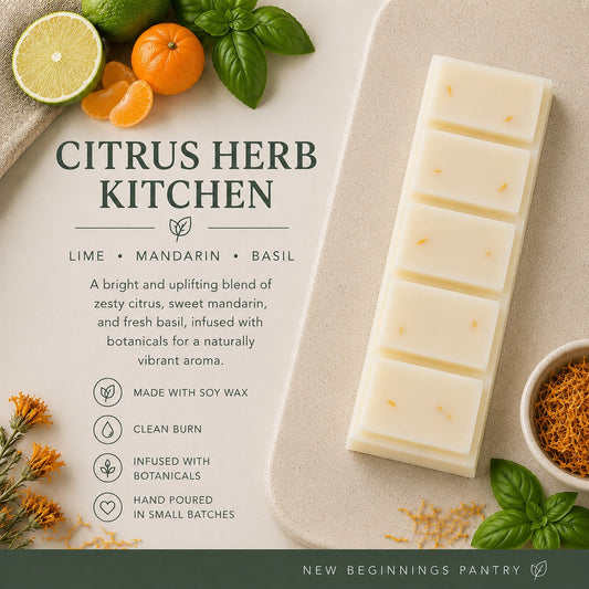 Citrus Herb Kitchen soy wax melt snap bar by The Little Wax Pantry.