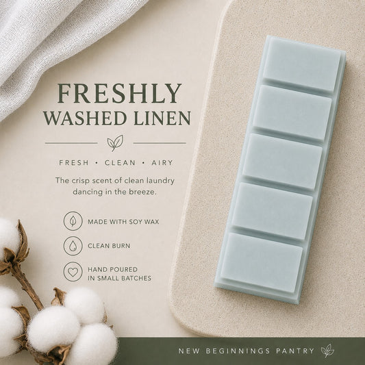 Freshly Washed Linen soy wax melt snap bar by The Little Wax Pantry.