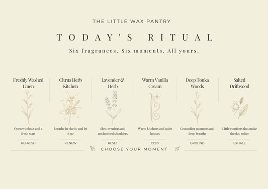 New Beginnings rituals card included with The Little Wax Pantry Discovery Box.