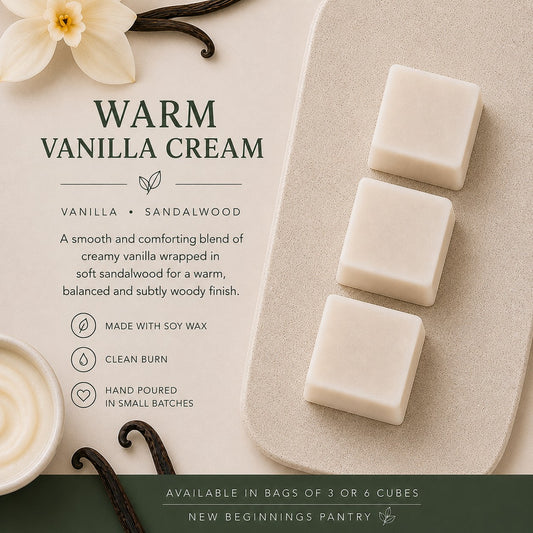 Warm Vanilla Cream soy wax melt cubes by The Little Wax Pantry.