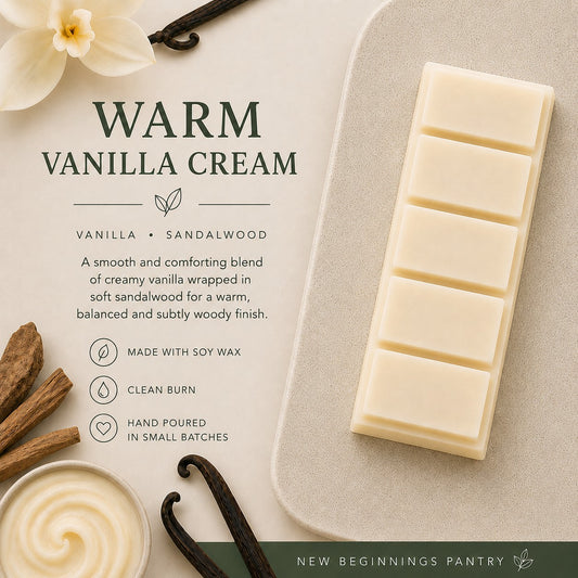 Warm Vanilla Cream soy wax melt snap bar by The Little Wax Pantry.